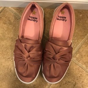 Slip on, satin material shoes